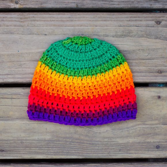 little kid rainbow crocheted beanie hat - Picture 2 of 2